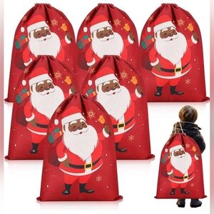 Lot of 6 Christmas Large Fabric Drawstring Reusable Gift Bags 25"x20" NIP